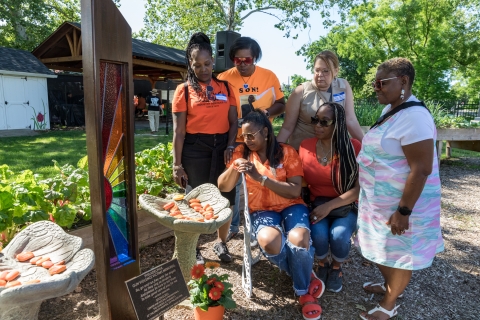 Gun violence survivors at the Philadelphia Gun Violence Victims Memorial