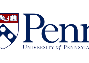 The University of Pennsylvania logo is pictured with a university crest with a red bar and two blue lines below. The word Penn is in large letters, with words reading University of Pennsylvania below.
